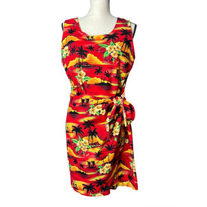 Kilani Dress Size Large in Hawaiian Print in Red Yellow Green